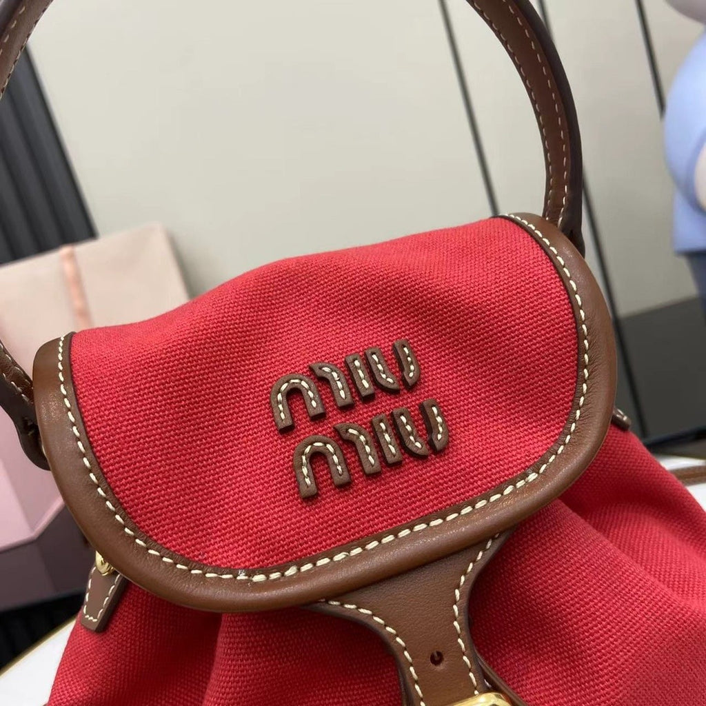 Miu Miu Brown Canvas & Calfskin Leather Backpack