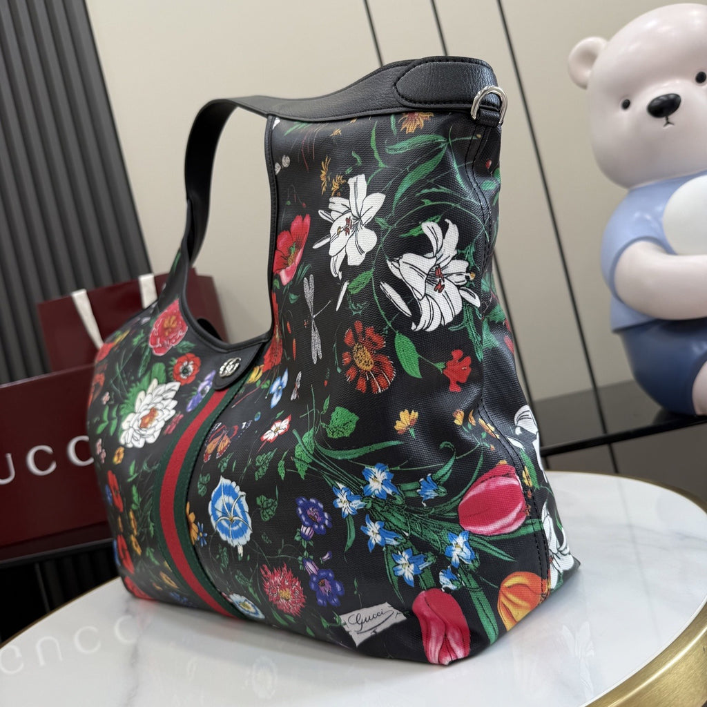 Gucci Black Leather Double G Tote Bag
