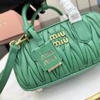 Miu Miu Green Lambskin Leather & Cotton Zip Handbag