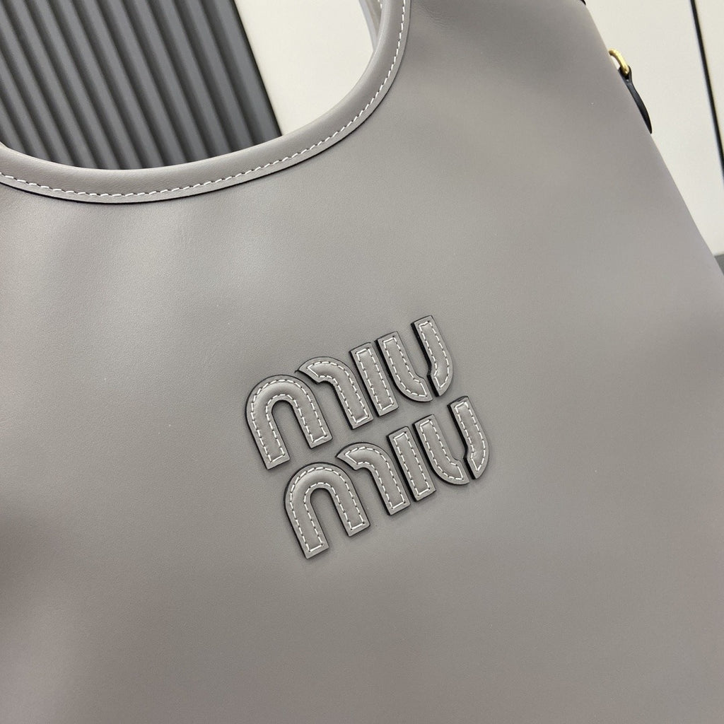 Miu Miu Gray Leather Logo Tote Bag