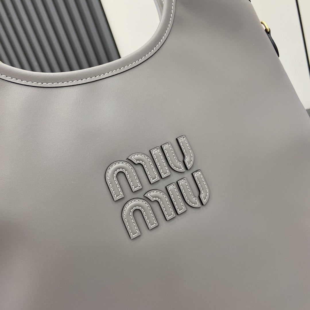 Miu Miu Gray Leather Logo Tote Bag
