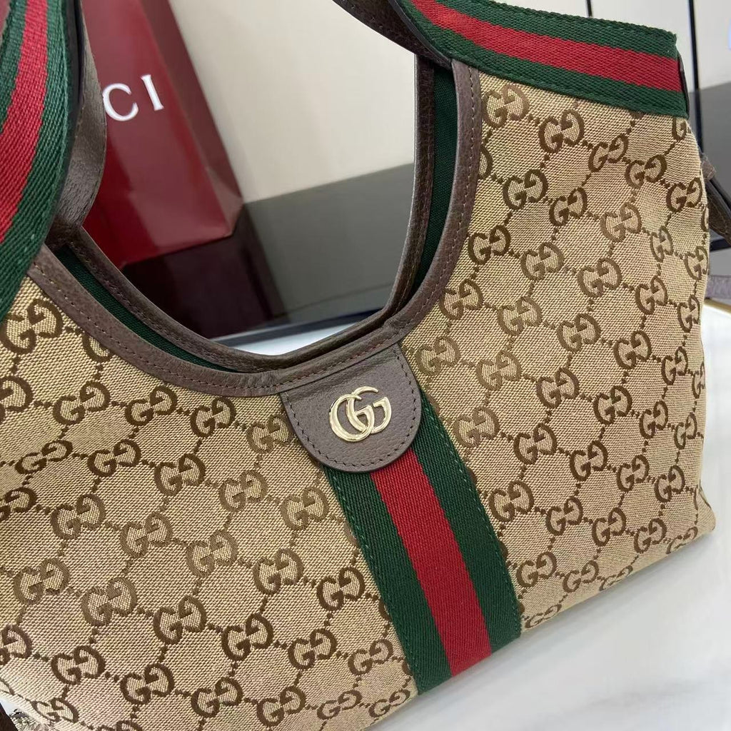Gucci Brown Canvas & Linen Double G Tote Bag