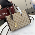 Gucci Brown Leather & Canvas Logo Tote Bag