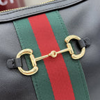 Gucci Black Leather & Canvas Horsebit Crossbody Bag