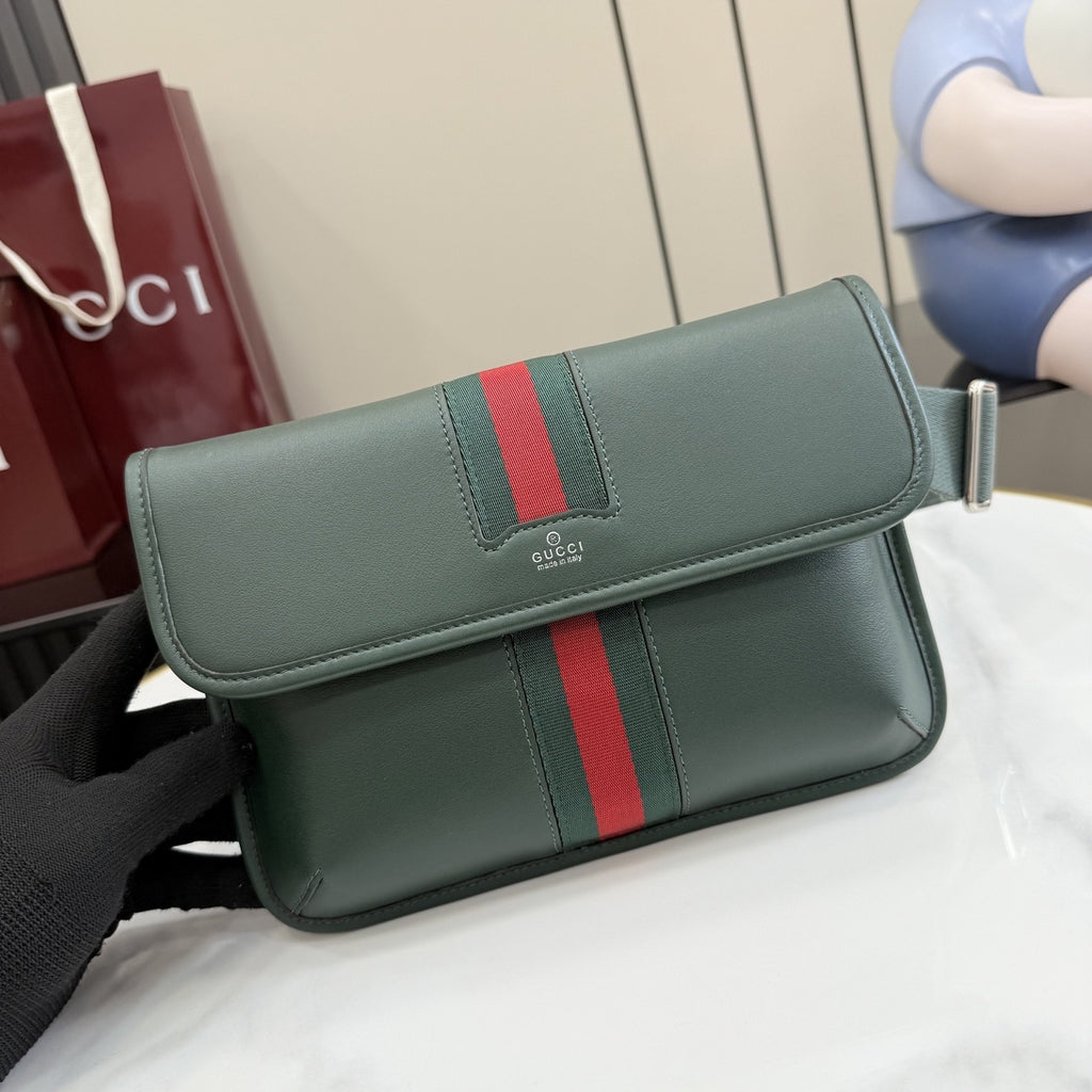 Gucci Green Leather & Canvas Logo Crossbody Bag
