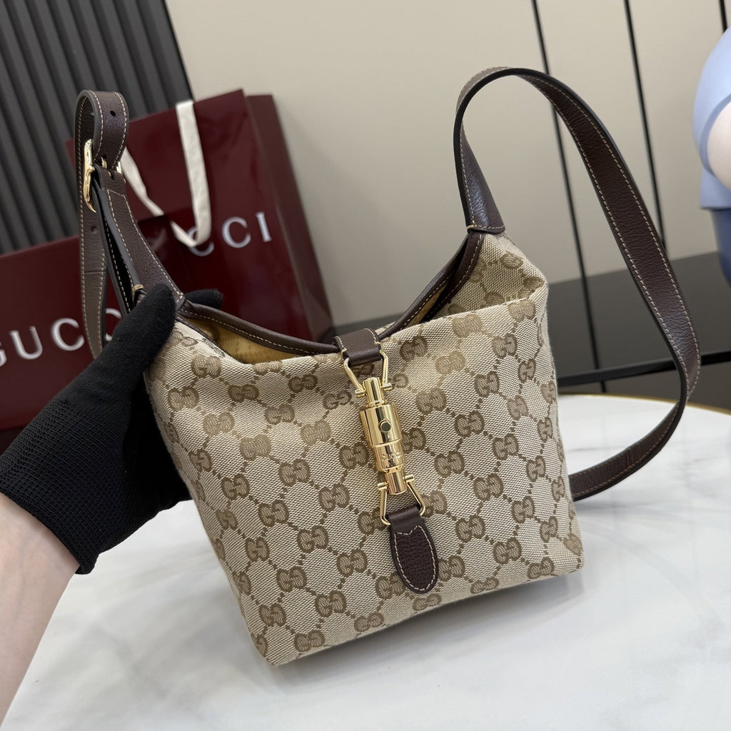 Gucci Brown Canvas & Leather Lock Handbag