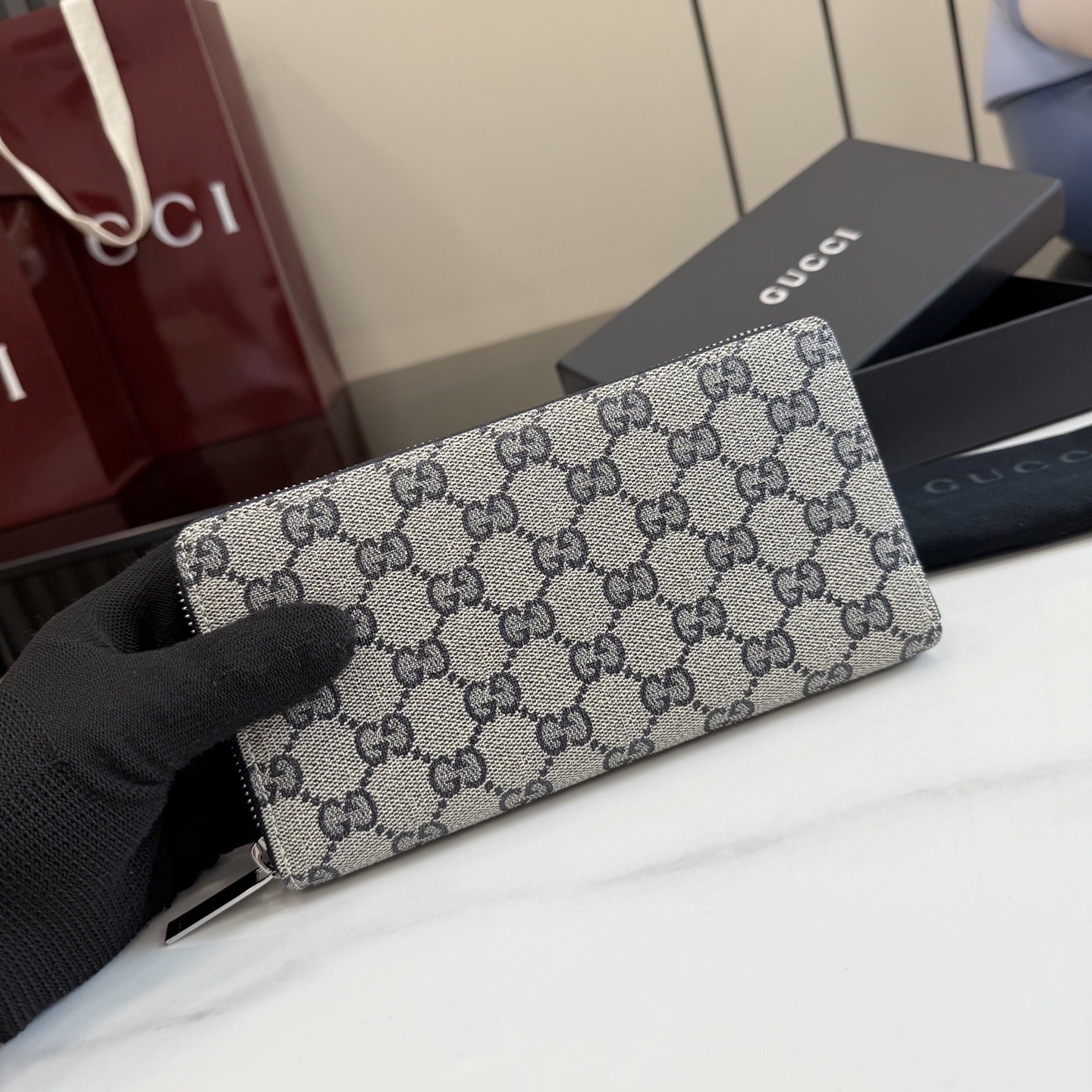 Gucci Canvas & Leather Zip Wallet