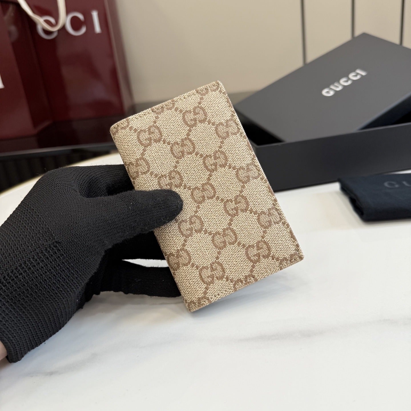 Gucci Green Canvas & Leather Logo Card Holder