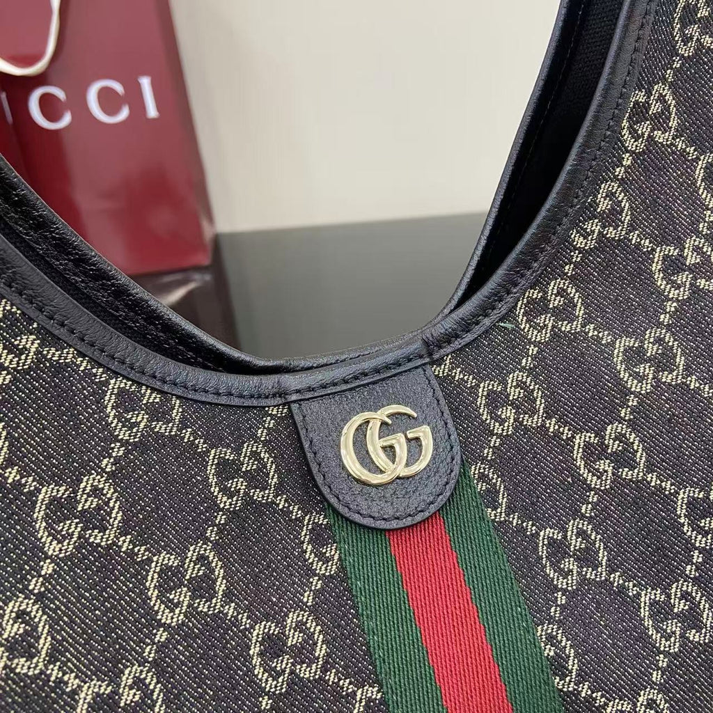 Gucci Black Denim Double G Tote Bag