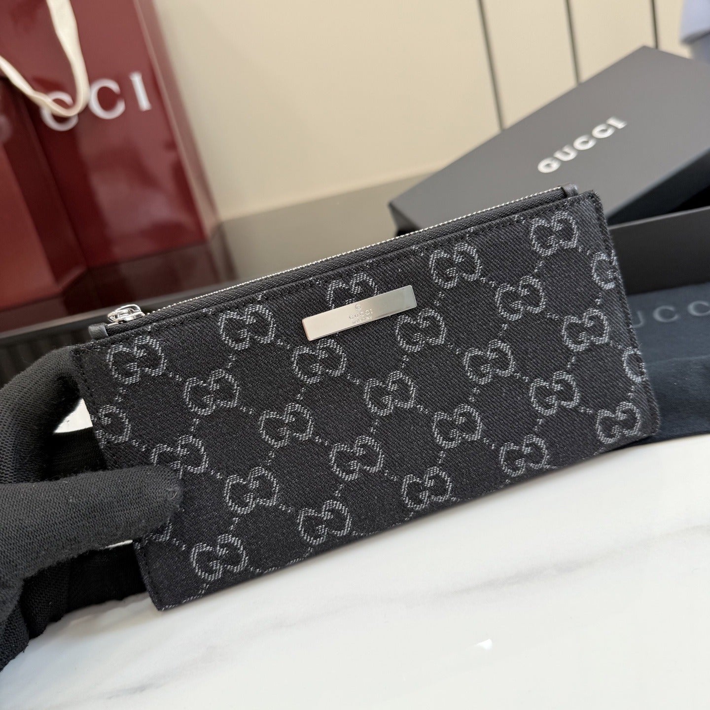 Gucci Black Denim Logo Wallet