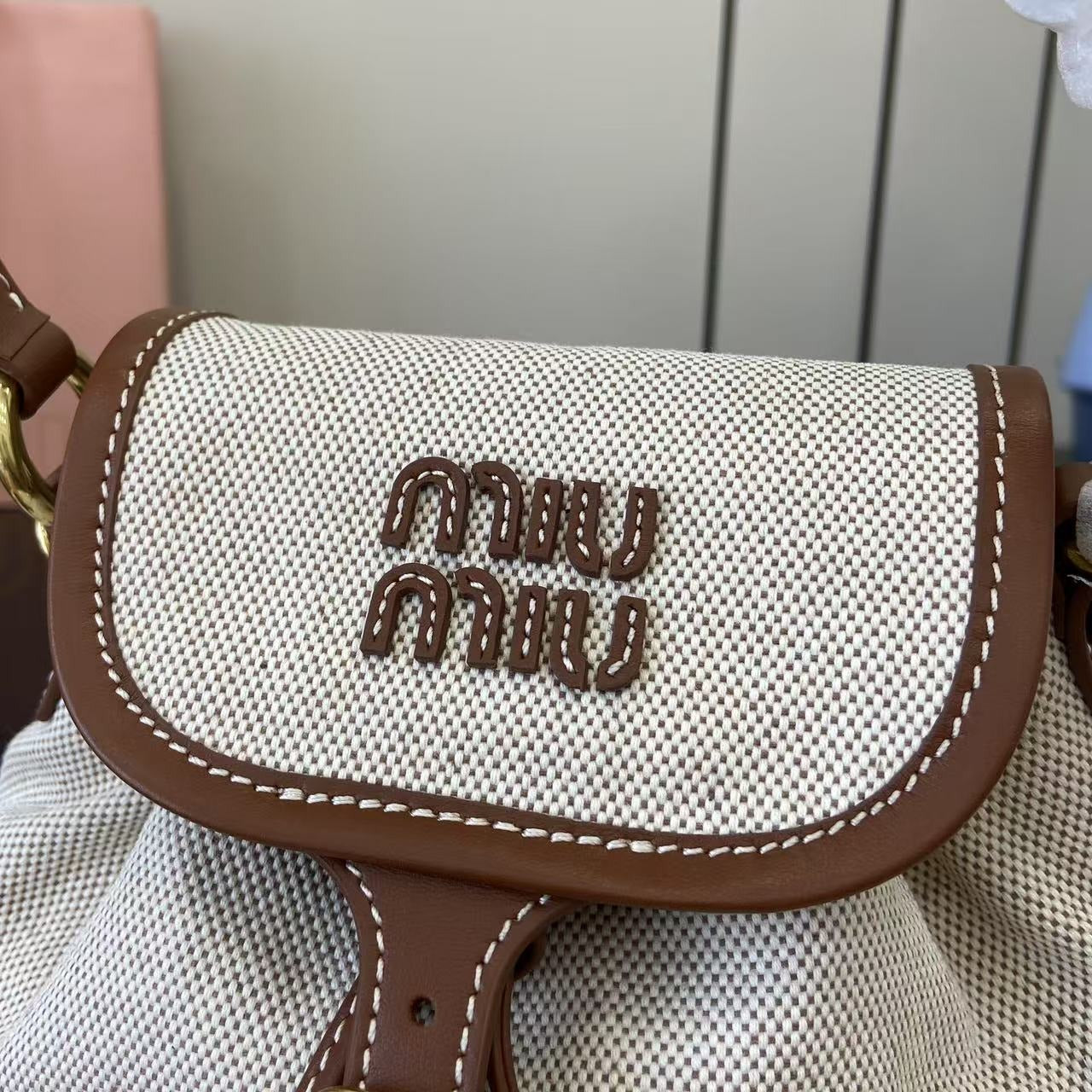 Miu Miu Brown Canvas & Calfskin Leather Backpack