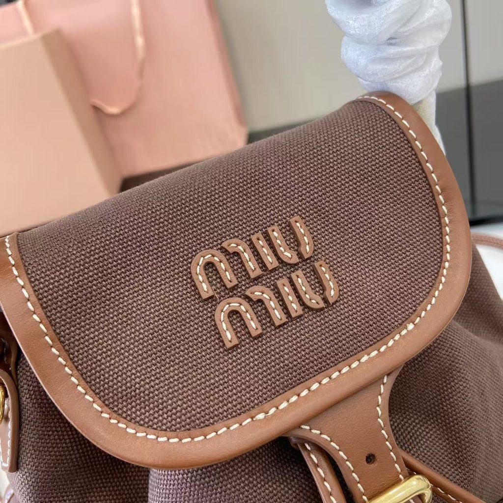 Miu Miu Brown Canvas & Calfskin Leather Backpack