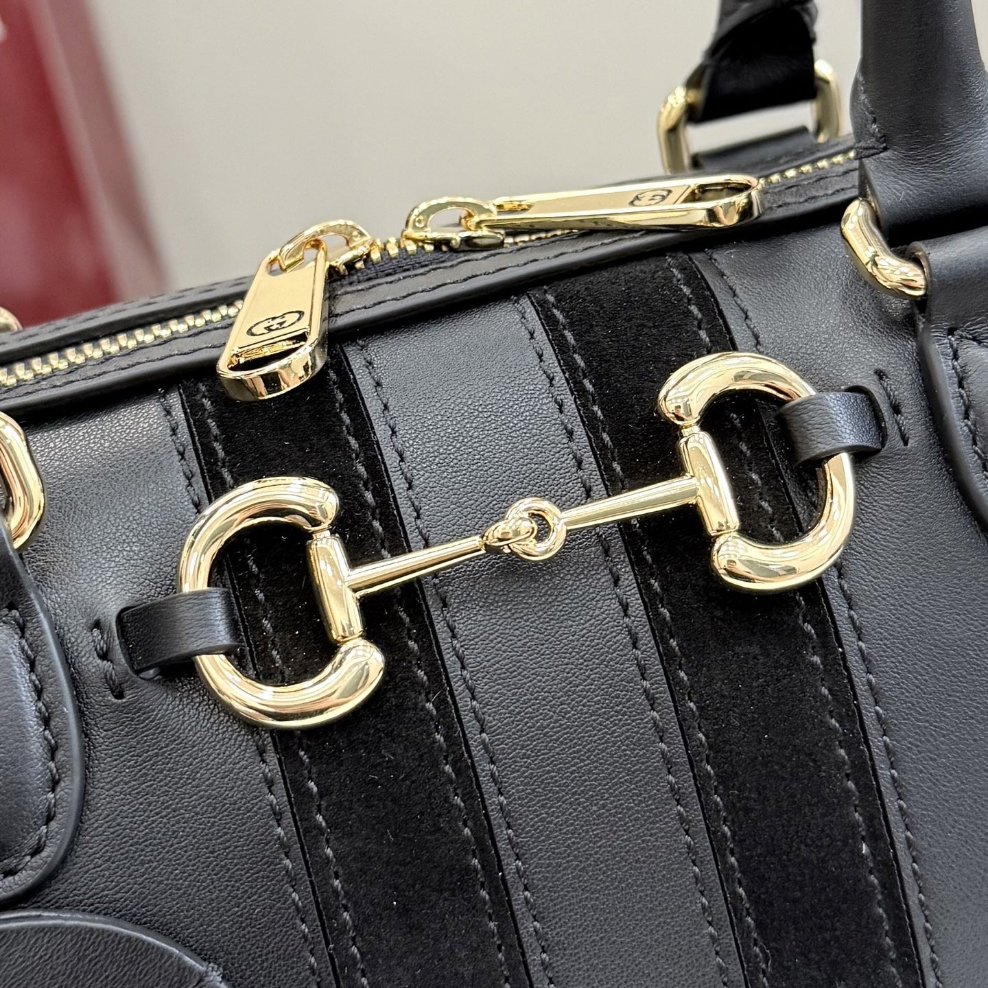 Gucci Black Leather & Canvas Horsebit Handbag