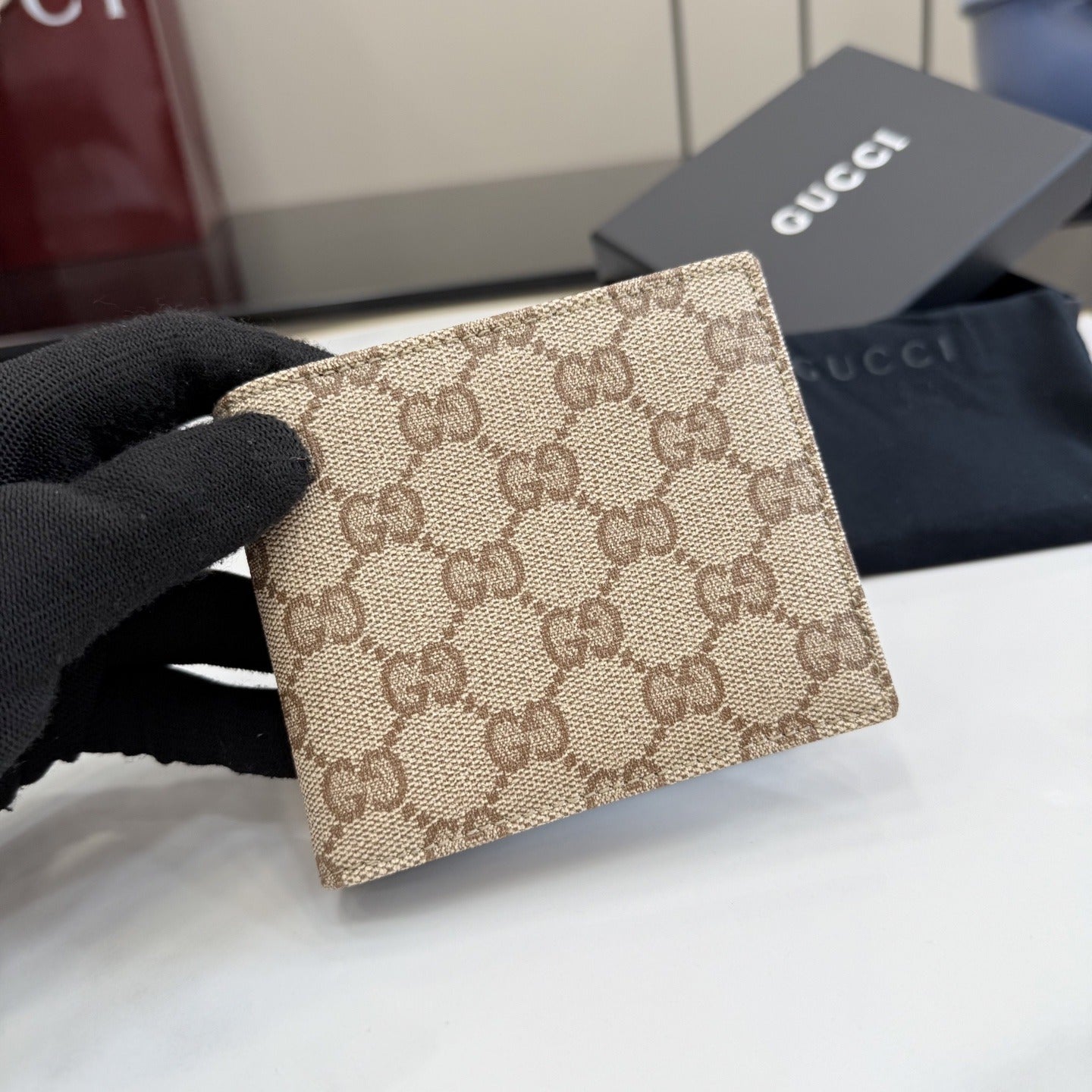 Gucci Brown Canvas & Leather Logo Wallet