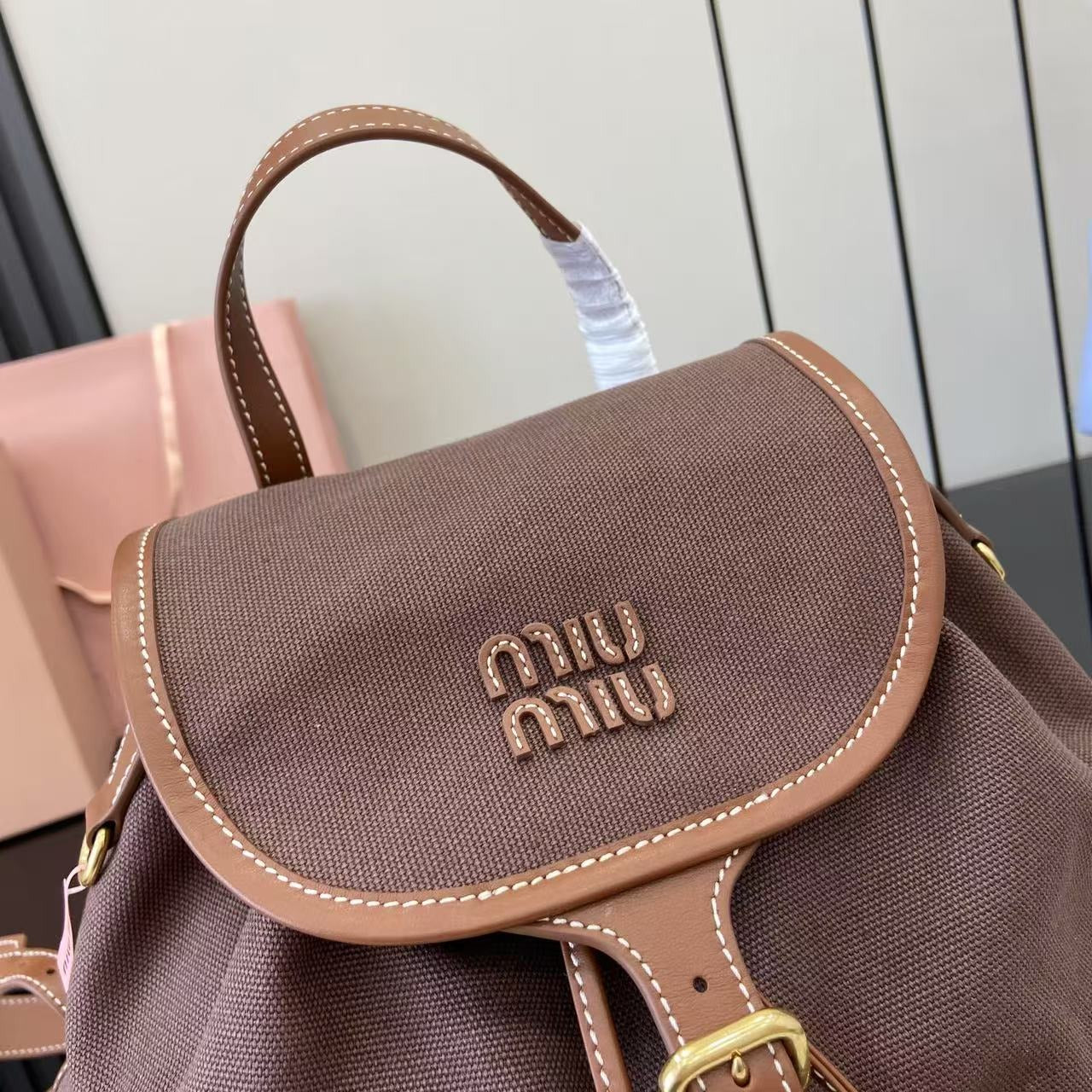 Miu Miu Brown Canvas & Calfskin Leather Backpack