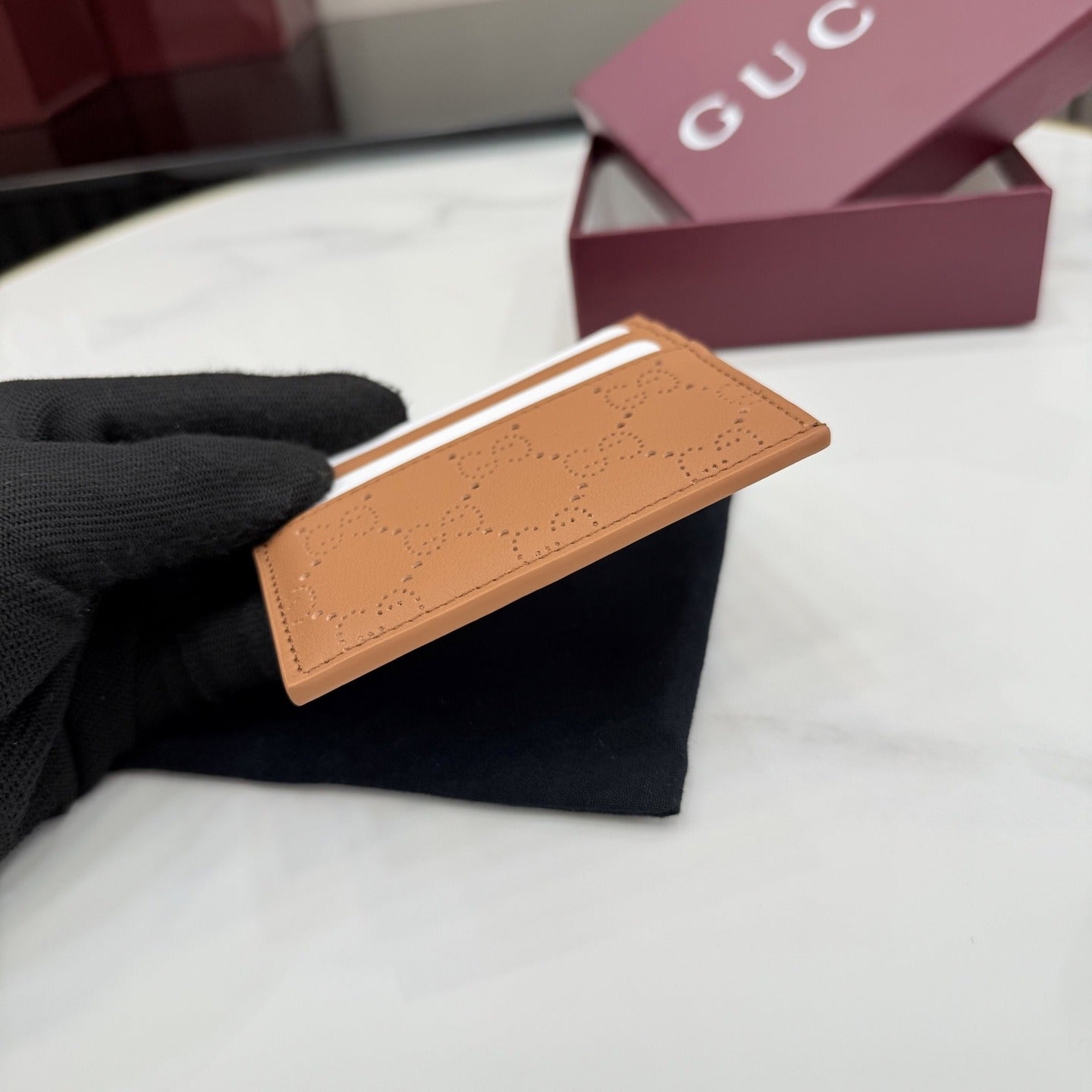 Gucci Brown Leather Openwork Card Holder