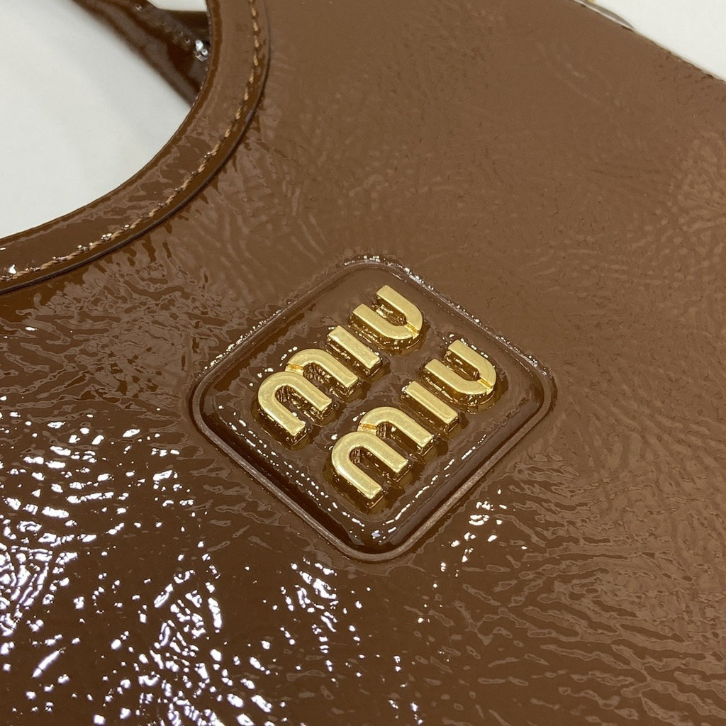 Miu Miu Brown Patent Leather Logo Tote Bag