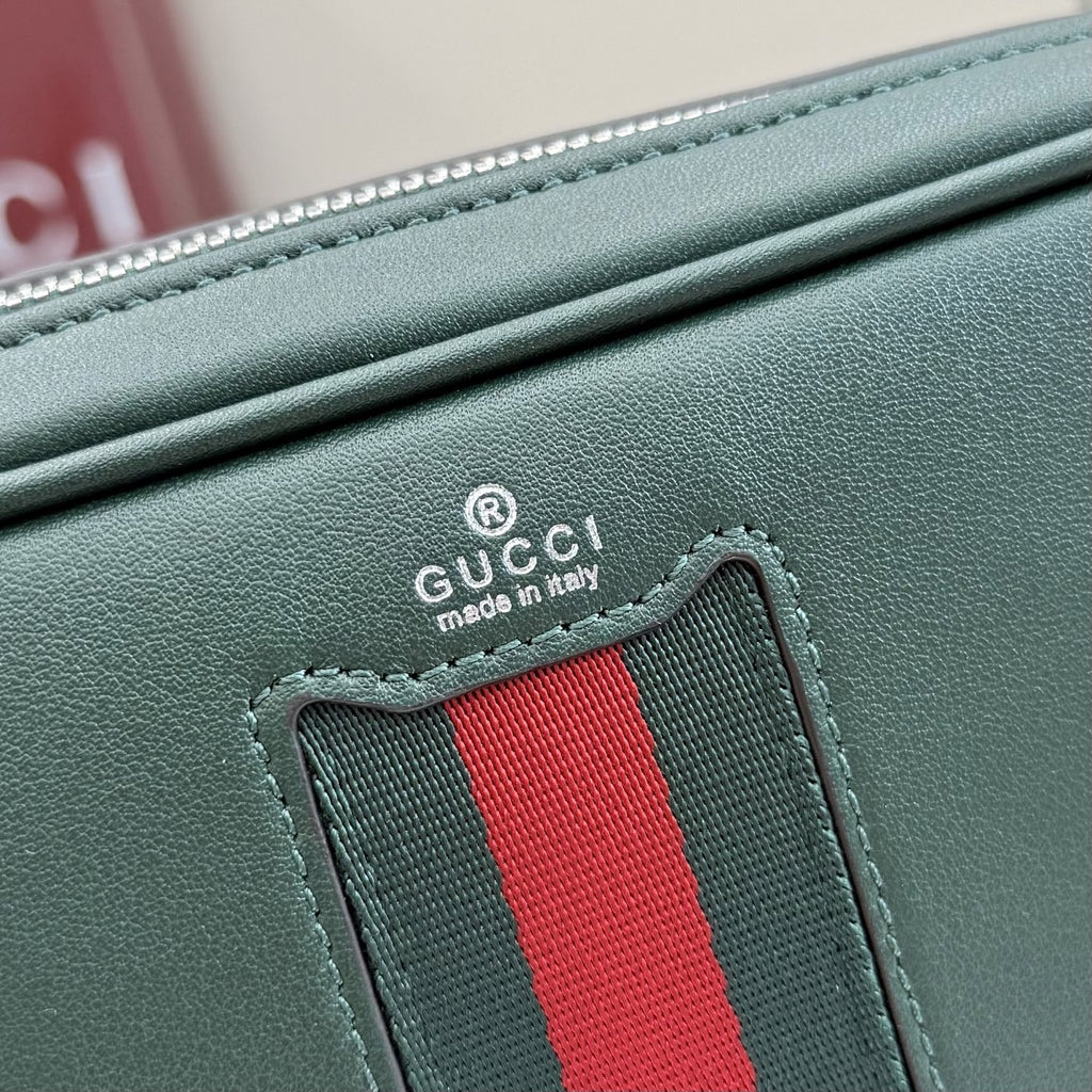 Gucci Green Leather & Canvas Logo Crossbody Bag