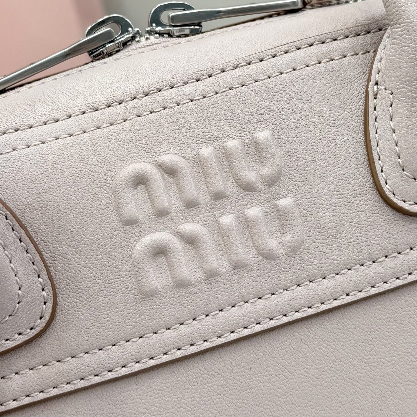 Miu Miu Leather & Linen Logo Handbag