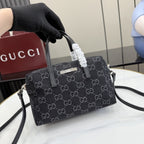 Gucci Black Denim & Leather Zip Handbag