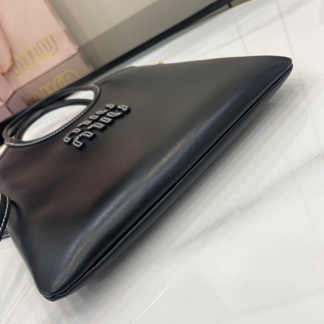 Miu Miu Black Leather Logo Tote Bag