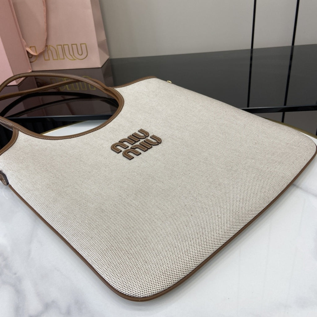 Miu Miu Brown Canvas & Leather Logo Tote Bag