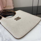 Miu Miu Brown Canvas & Leather Logo Tote Bag