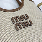 Miu Miu Brown Leather & Canvas Logo Tote Bag