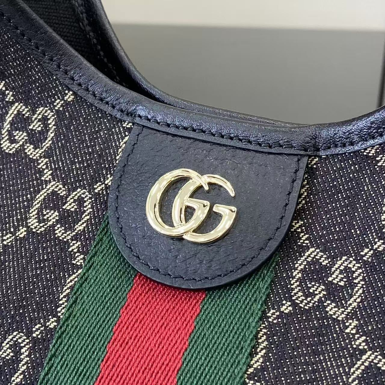 Gucci Black Denim & Canvas Double G Tote Bag