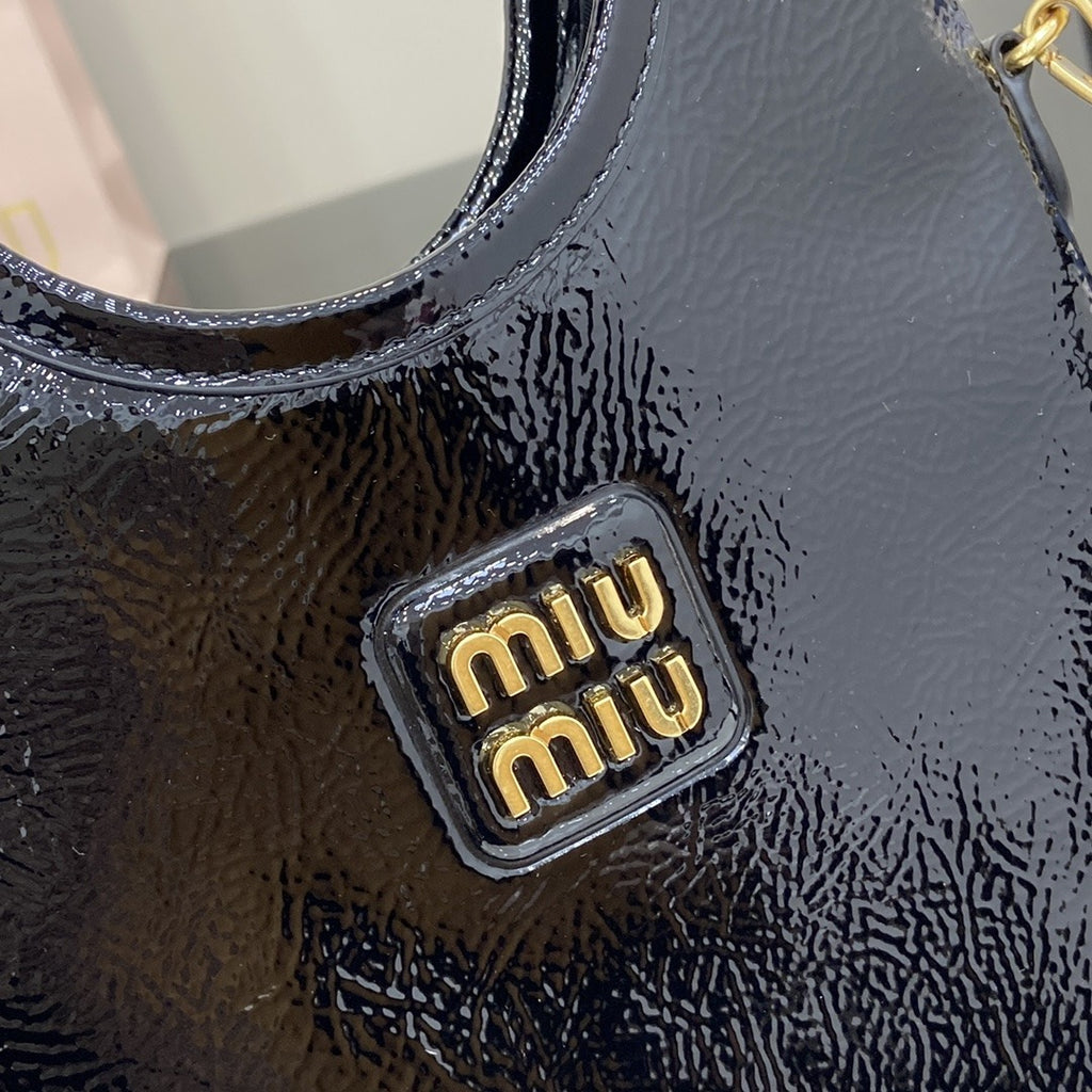 Miu Miu Black Patent Leather Logo Tote Bag