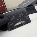 Gucci Black Denim & Leather Logo Card Holder