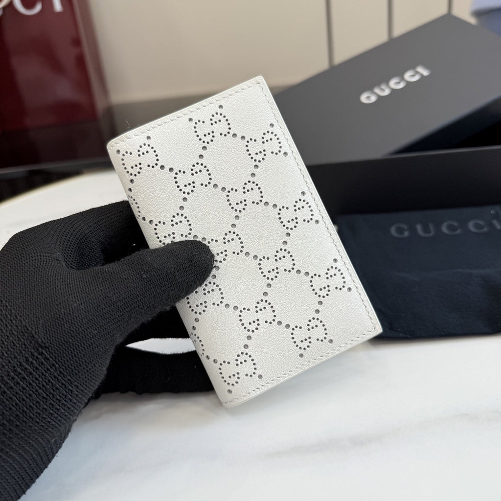 Gucci White Leather Openwork Card Holder