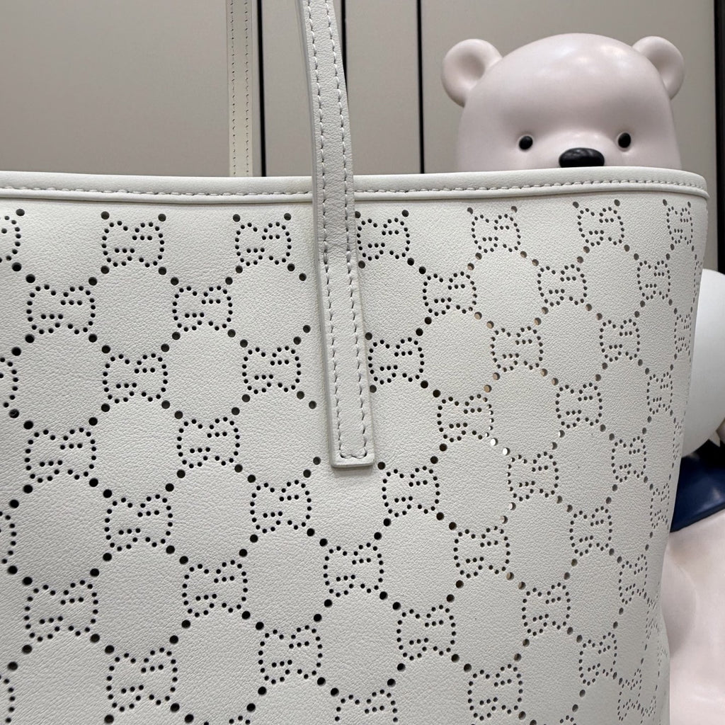 Gucci White Leather Openwork Tote Bag