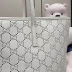Gucci White Leather Openwork Tote Bag