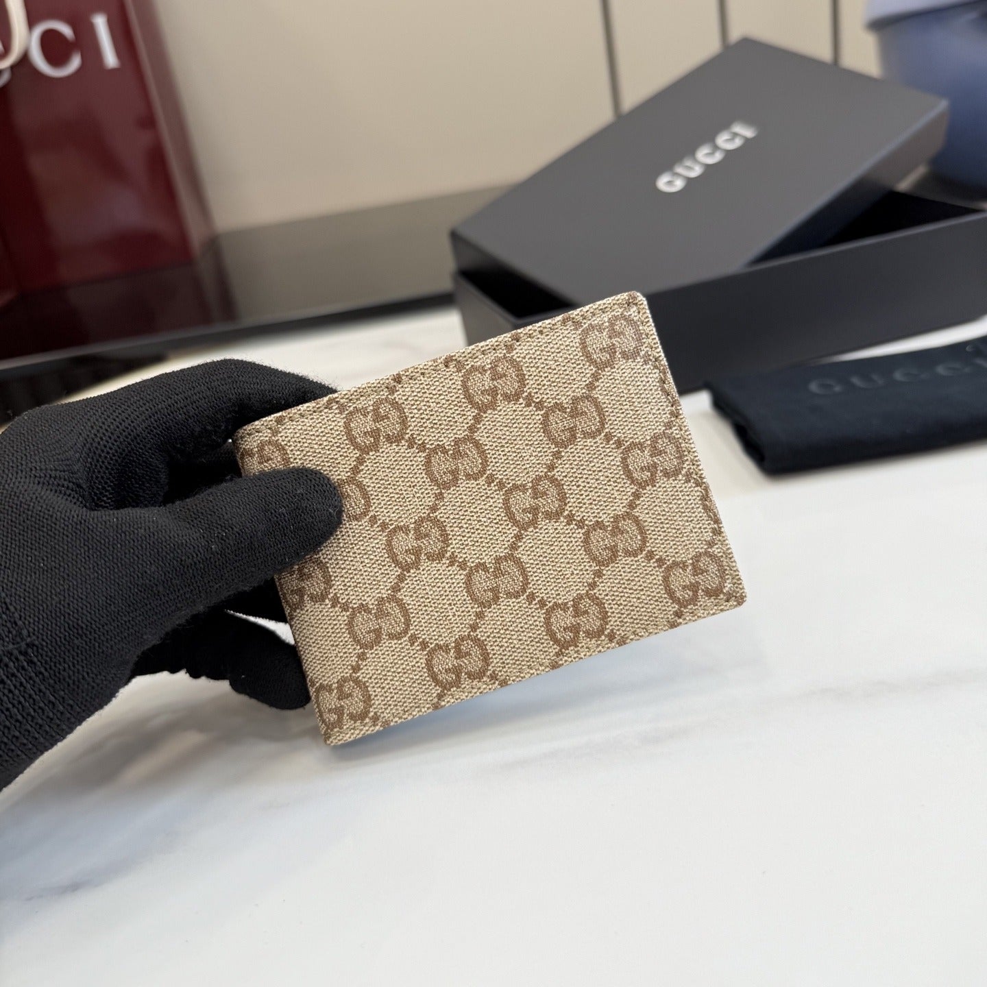 Gucci Green Canvas & Leather Logo Wallet
