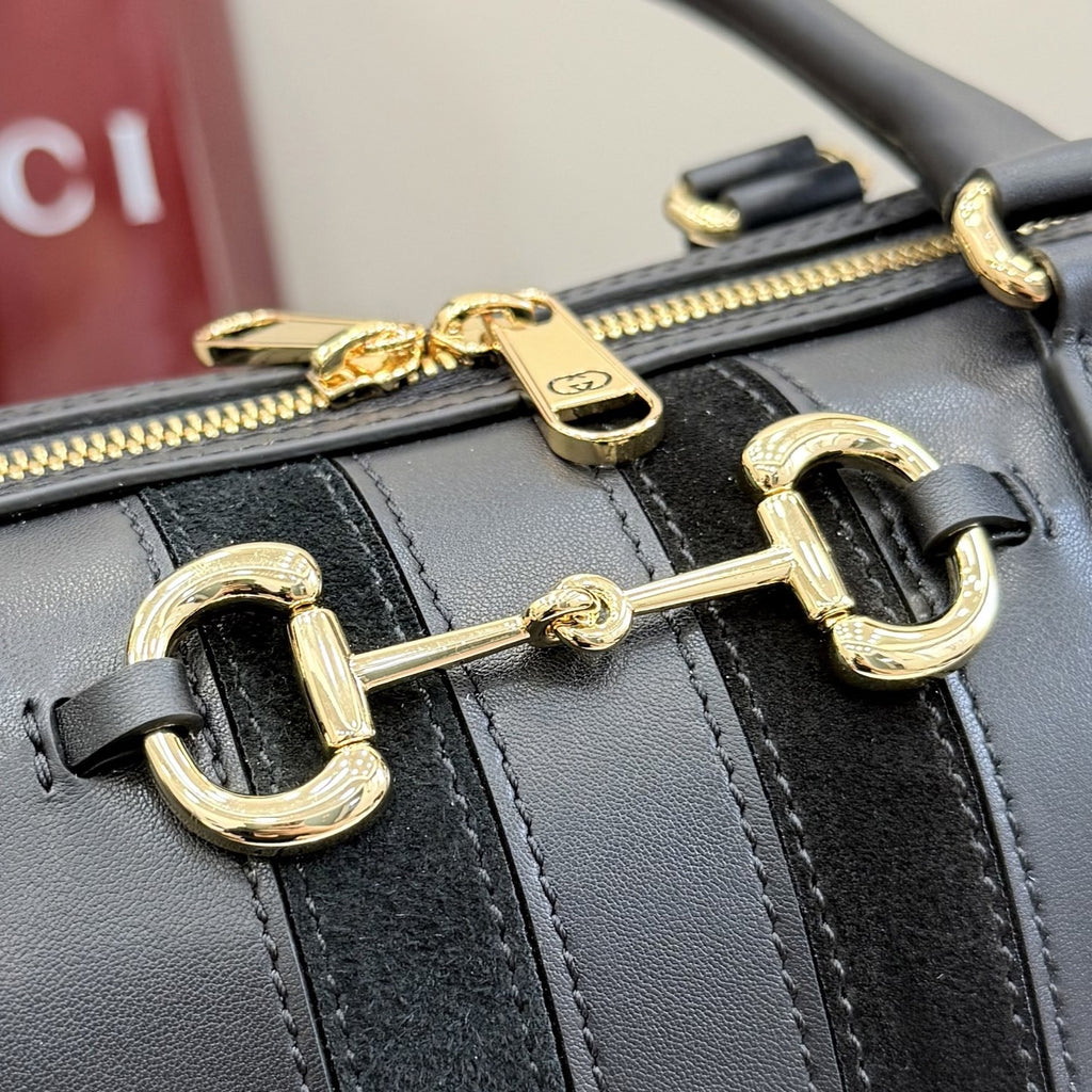 Gucci Black Leather & Canvas Horsebit Handbag
