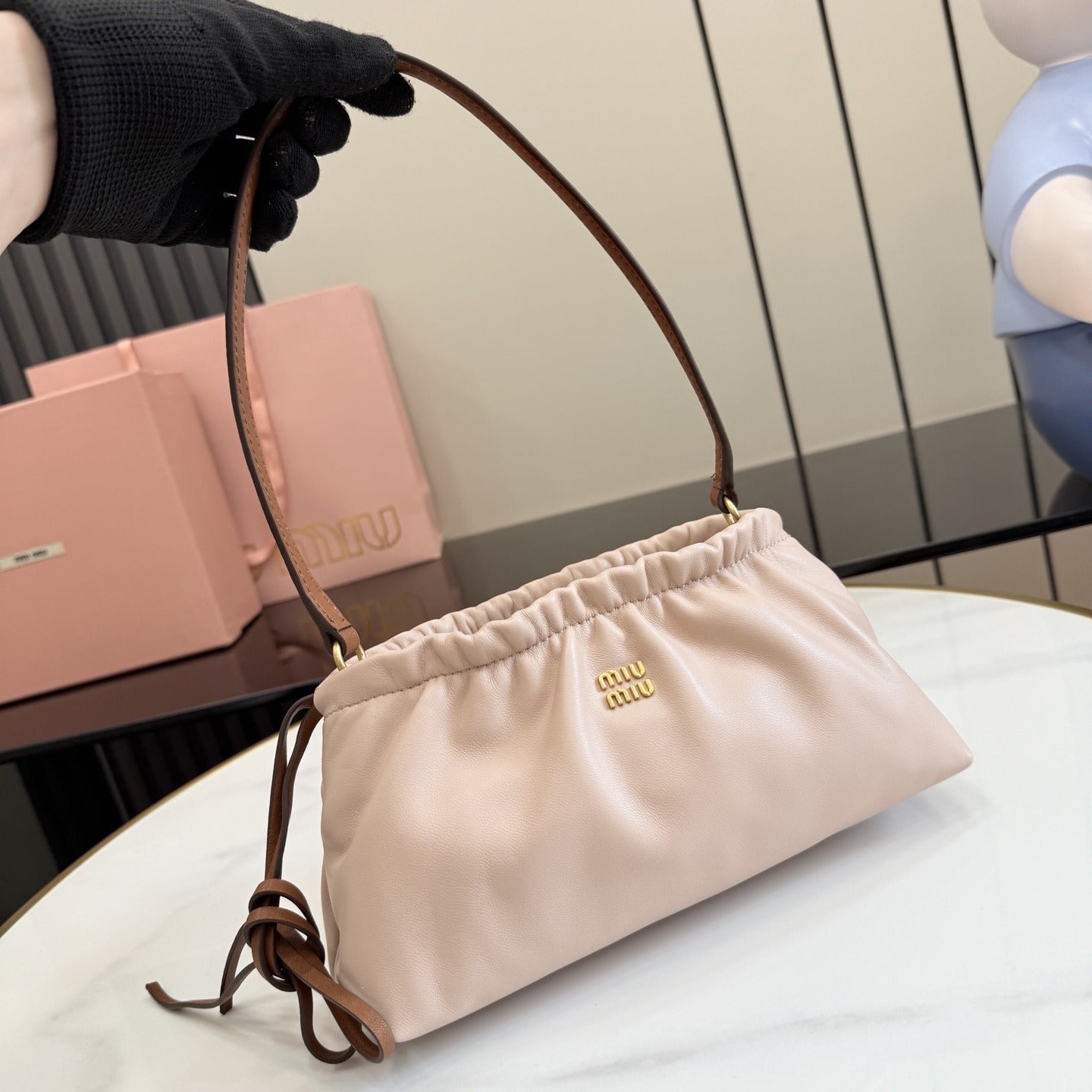 Miu Miu Pink Leather Bow Shoulder Bag