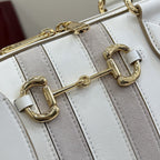 Gucci White Leather & Canvas Horsebit Handbag