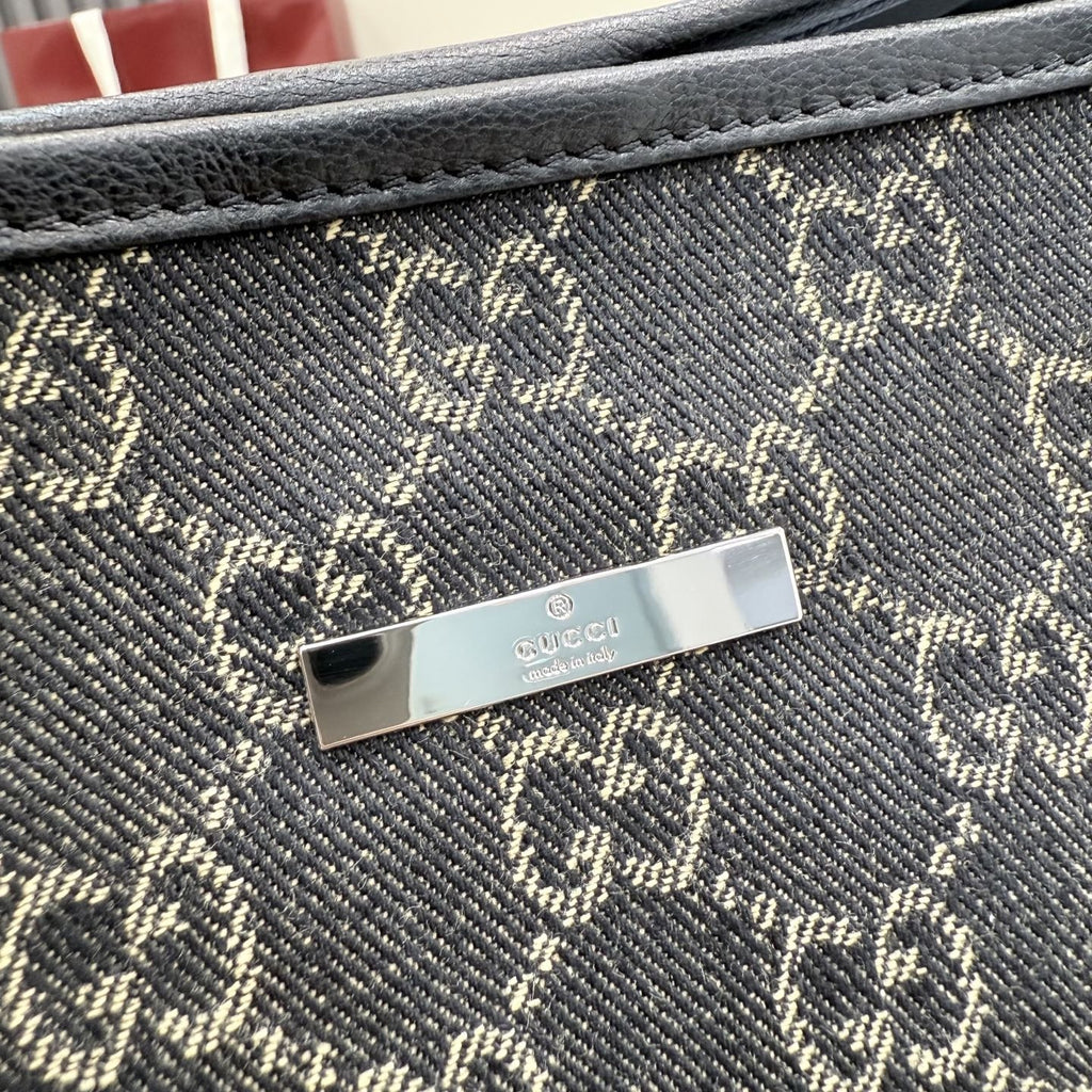 Gucci Black Denim & Leather Logo Tote Bag