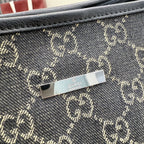 Gucci Black Denim & Leather Logo Tote Bag