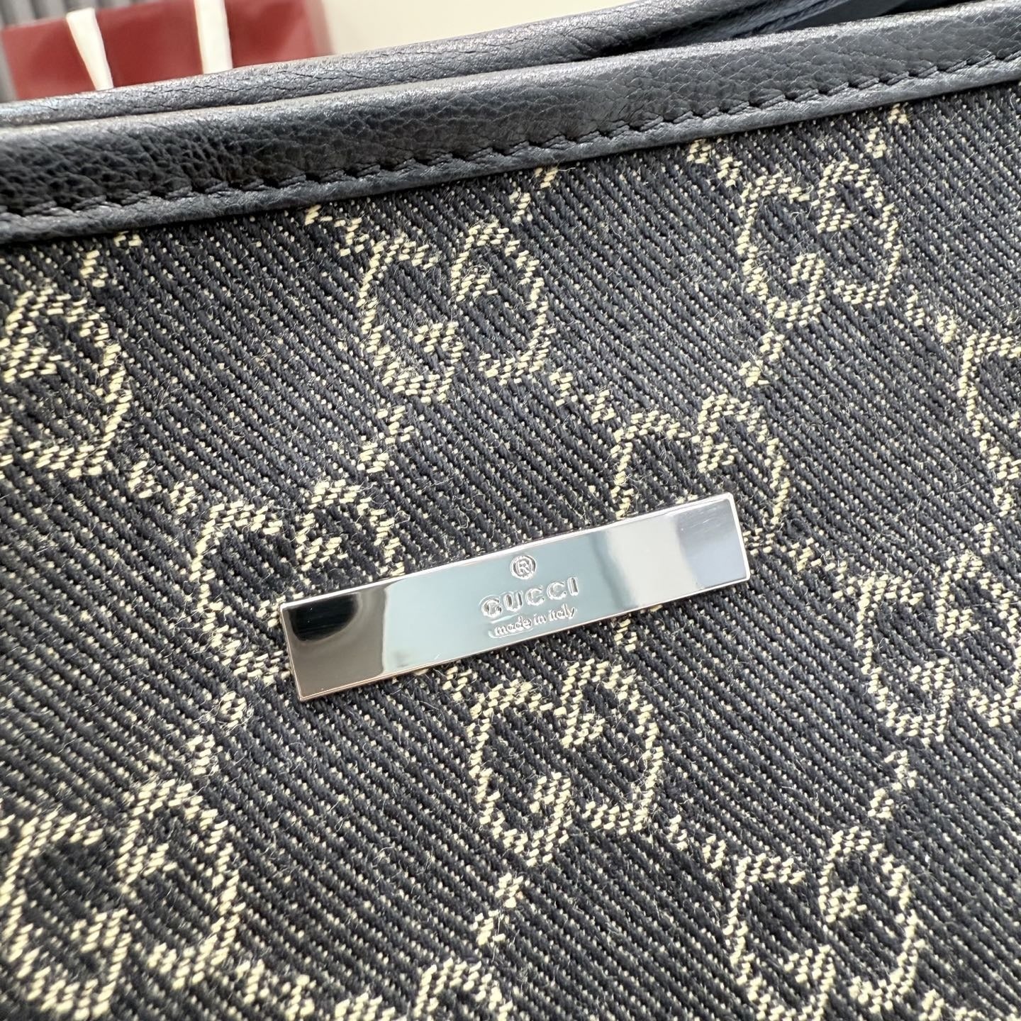 Gucci Black Denim & Leather Logo Tote Bag