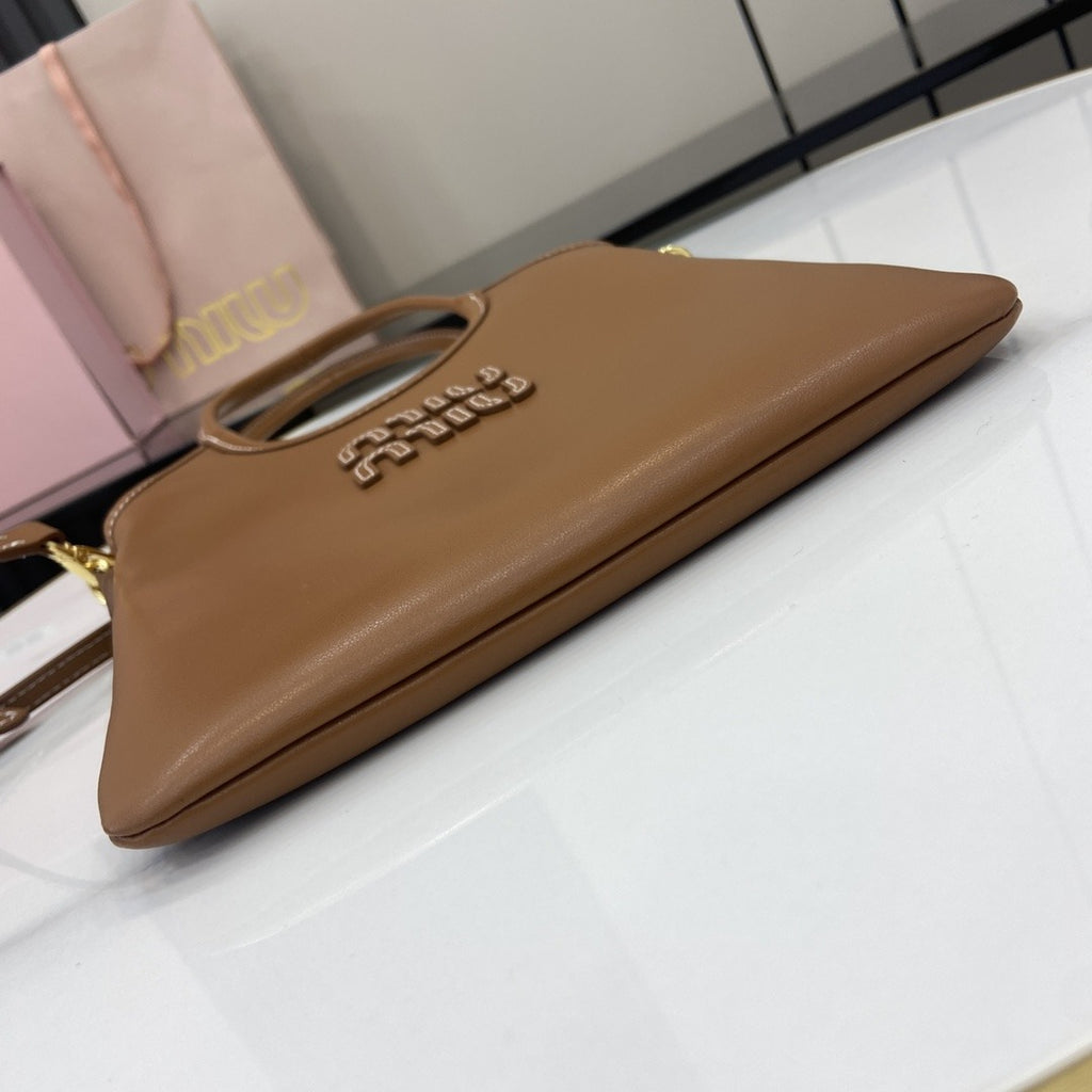 Miu Miu Brown Leather Logo Tote Bag