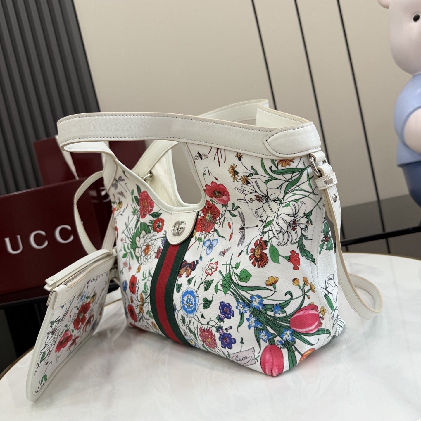 Gucci White Leather Double G Tote Bag