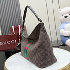 Gucci Brown Canvas & Leather Zip Shoulder Bag