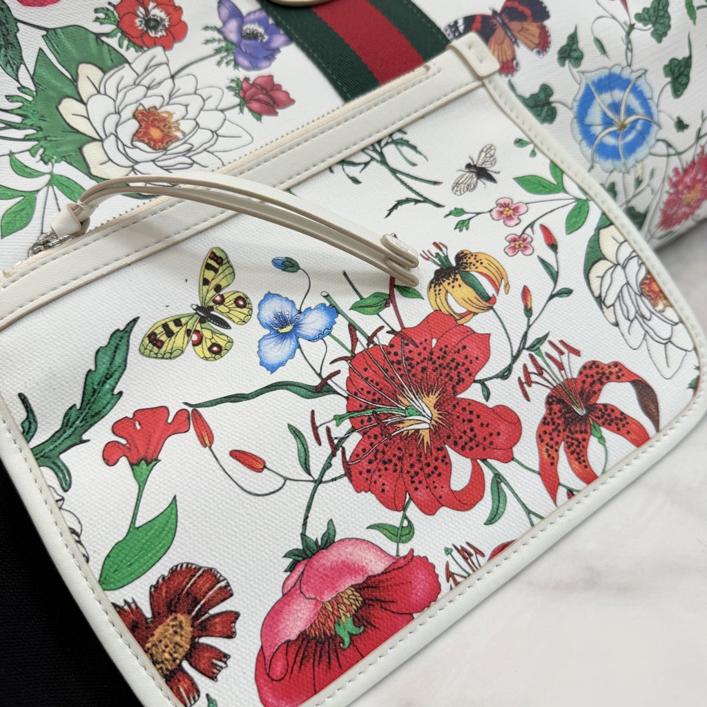 Gucci White Leather Double G Tote Bag