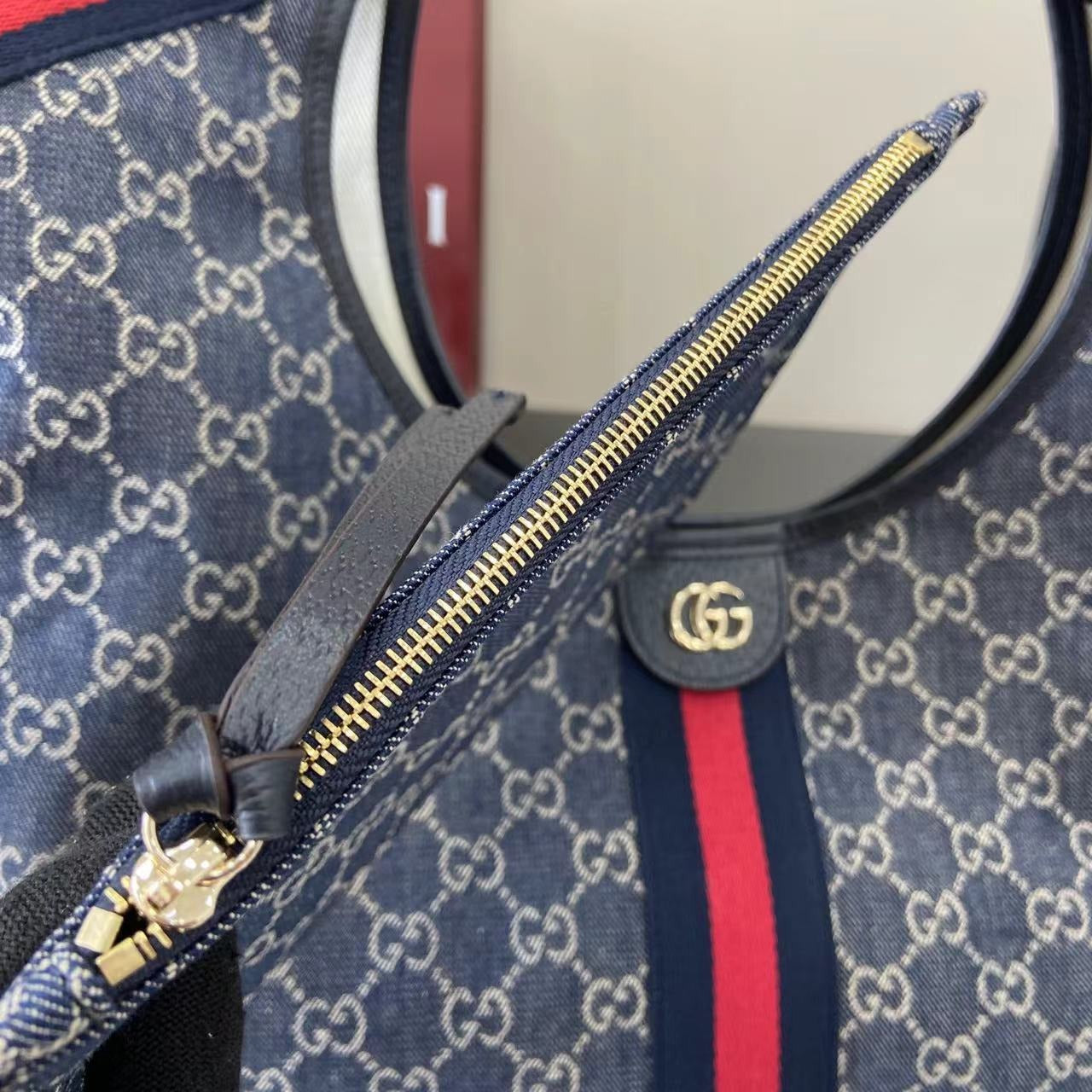 Gucci White Denim Double G Tote Bag