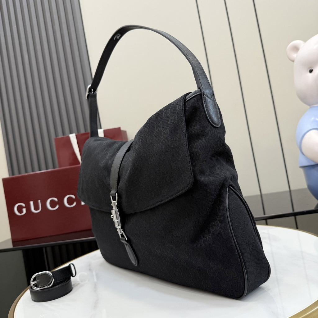 Gucci Black Canvas & Leather Jackie 1961 Crossbody Bag