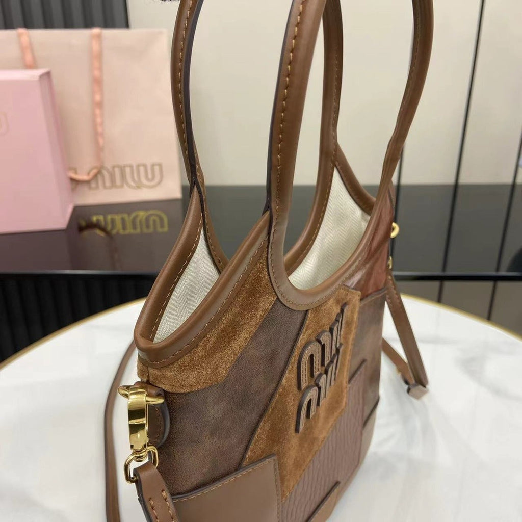 Miu Miu Brown Leather Logo Tote Bag