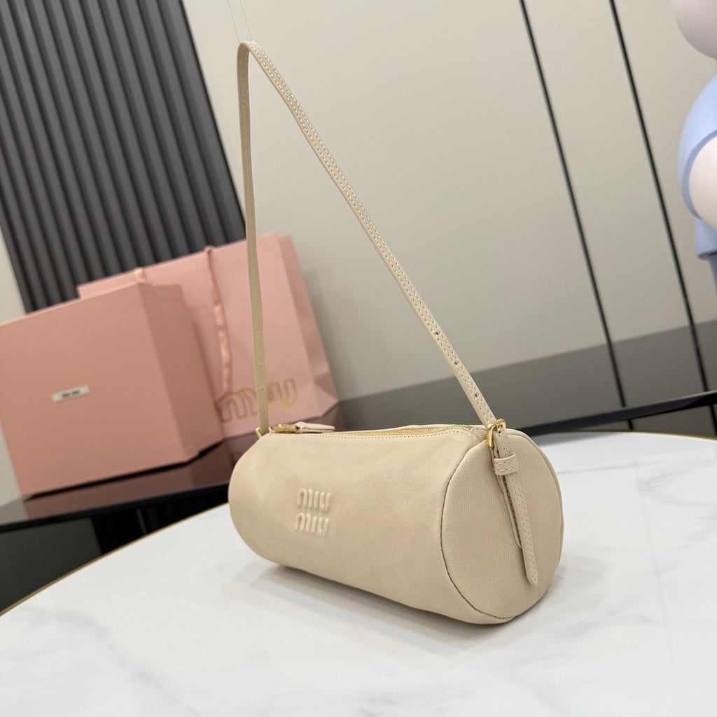 Miu Miu Beige Lambskin Leather Vintage-Finish Handbag