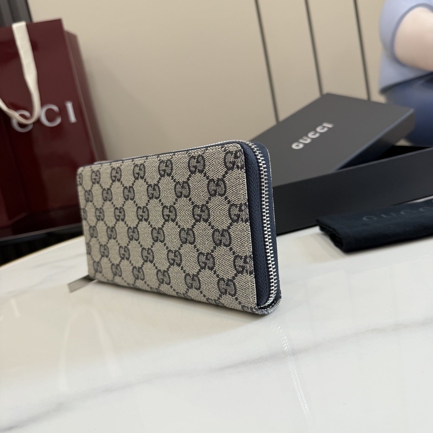 Gucci Canvas & Leather Zip Wallet